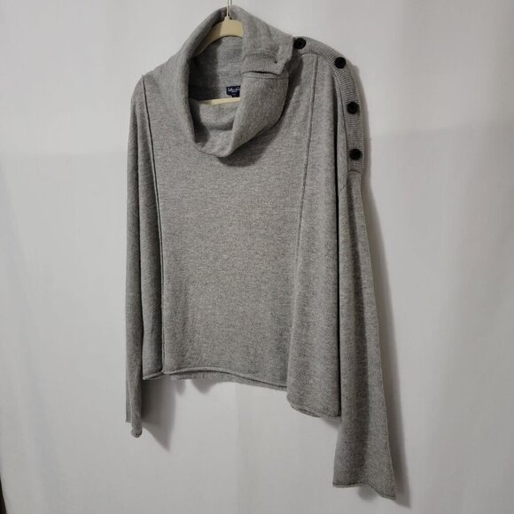Splendid Wool Blend Cowl Neck Button Side Cozy Gray Pullover Sweater Medium - Picture 3 of 12